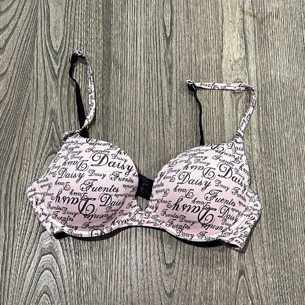 Daisy Fuentes Push Up Bra Logo Print Underwire Adjustable Strap Pink Size 36C